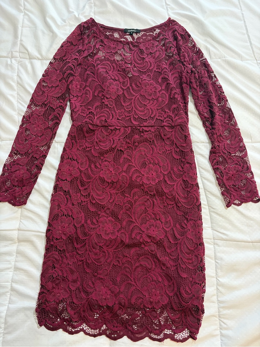 Ambiance Burgundy Floral Lace Long-Sleeve Dress